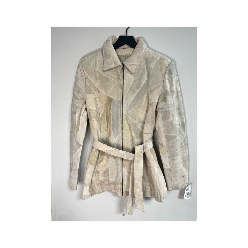 NWT Henig Furs Neutral Patchwork Suede Leather Jacket Womens Size Medium